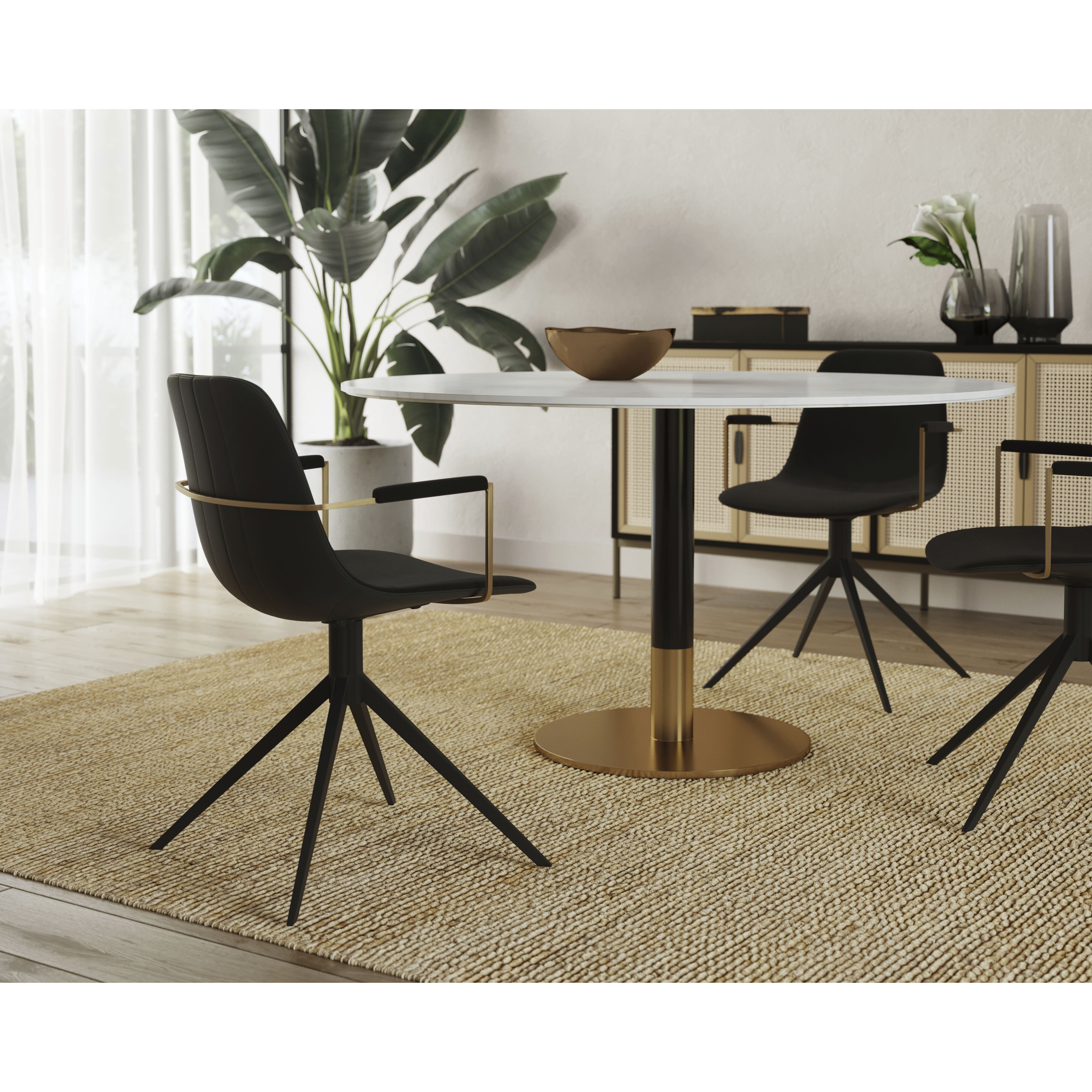 Cassius Abbington Black / Bravo Black Swivel Dining Armchair, Swivel